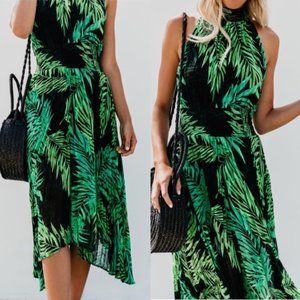 Vici pleated palm print dress